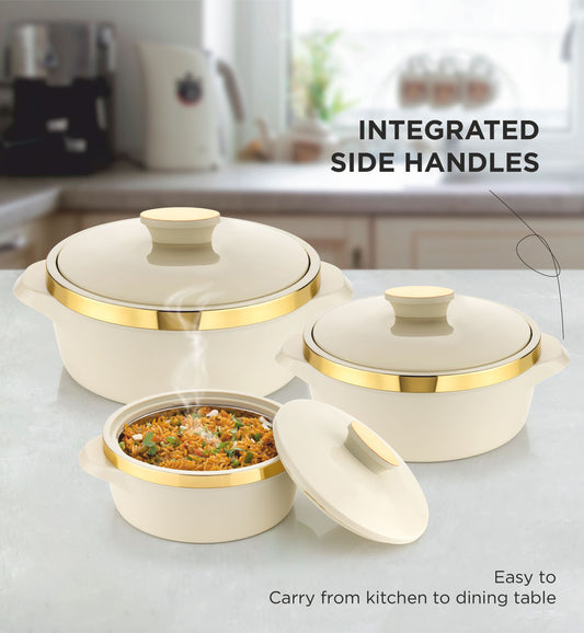 GOLDEN PRINTED IVORY CASSEROLL COMBO PACK OF 3