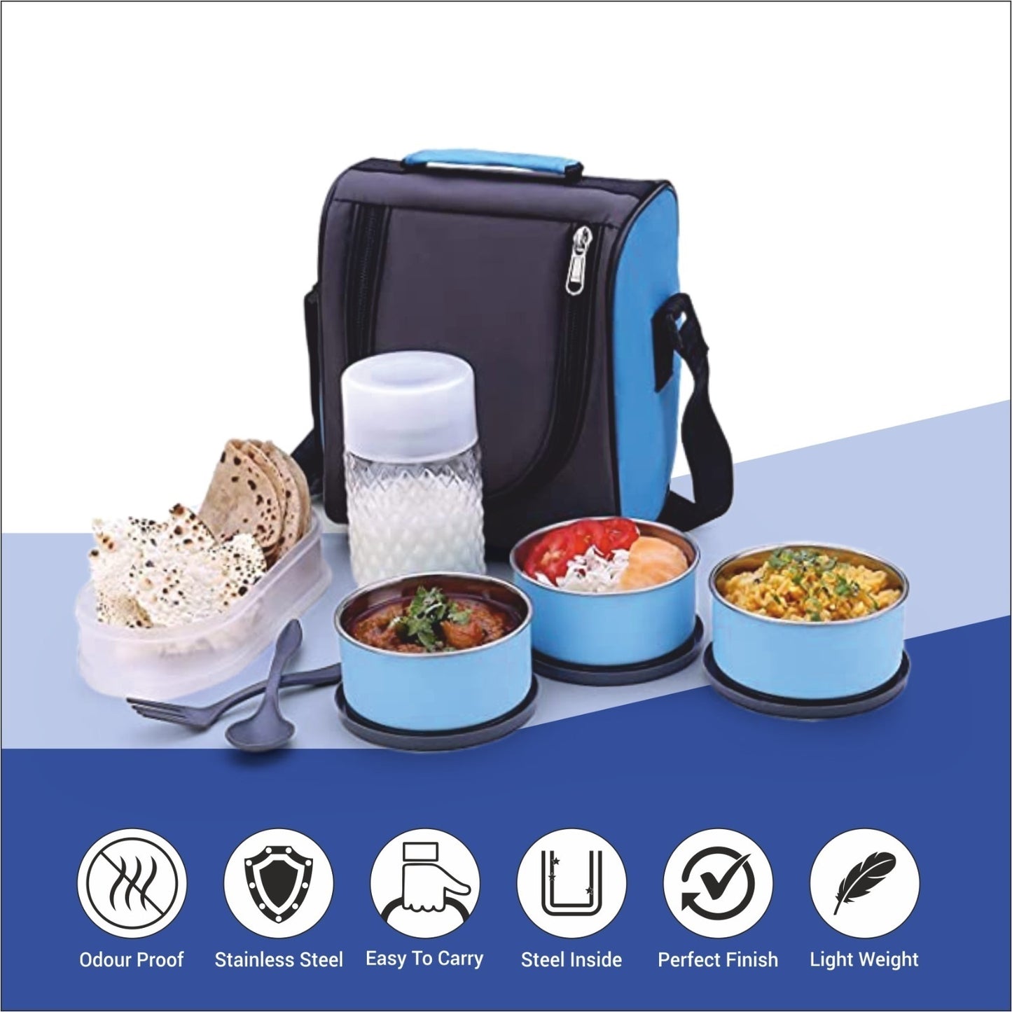 3+1 office lunch box chhas bottle