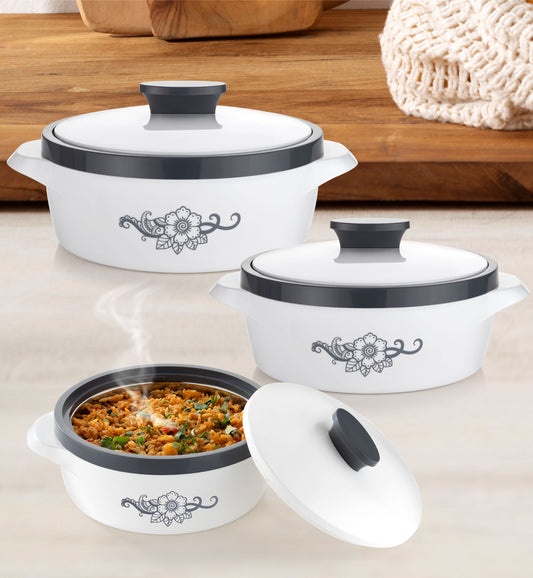 PREMIUM WHITE PRINTED CASSEROLE SET OF 3