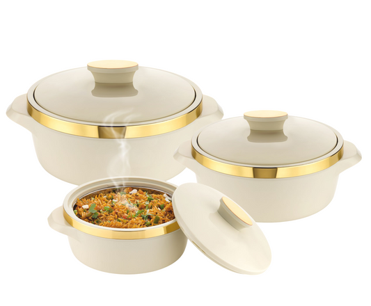 GOLDEN PRINTED IVORY CASSEROLL COMBO PACK OF 3