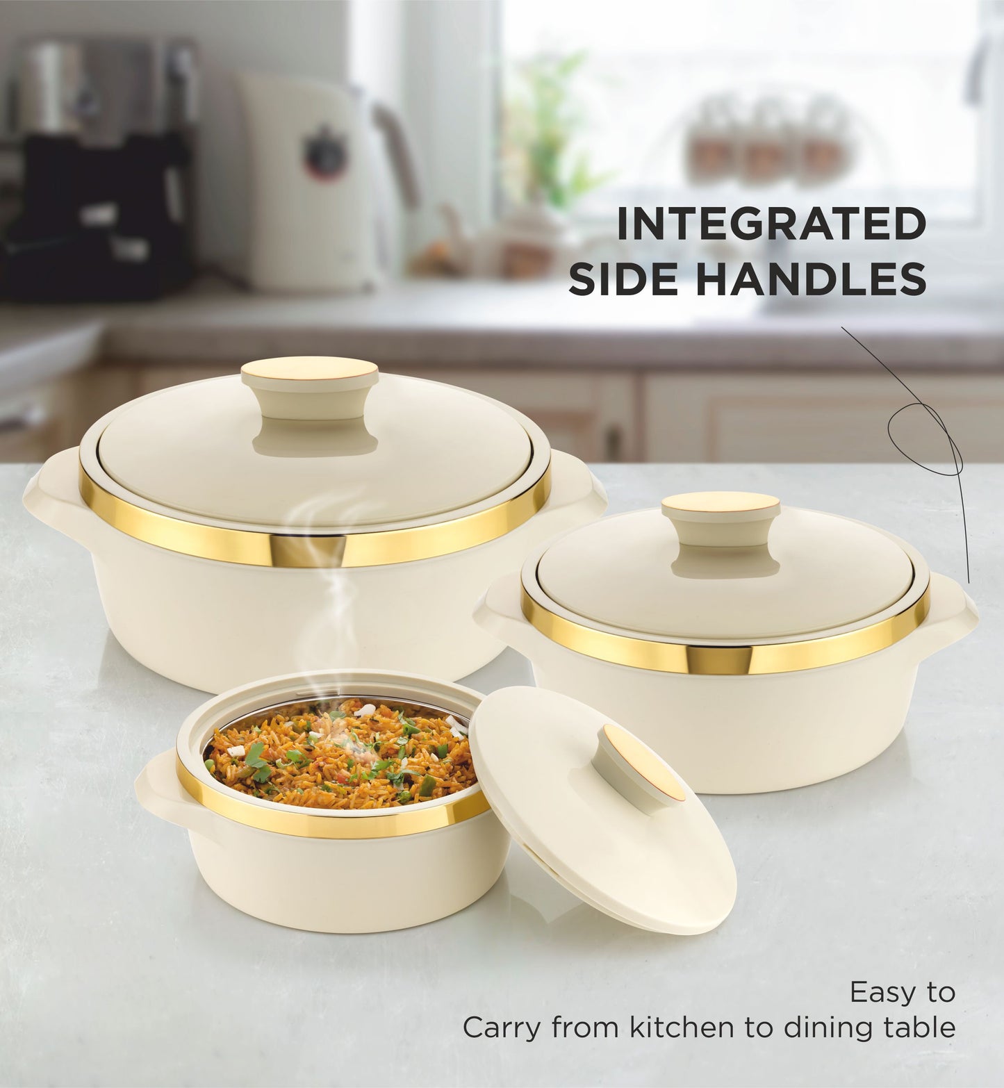 GOLDEN PRINTED IVORY CASSEROLL COMBO PACK OF 3