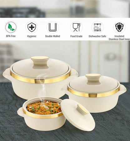 GOLDEN PRINTED IVORY CASSEROLL COMBO PACK OF 3